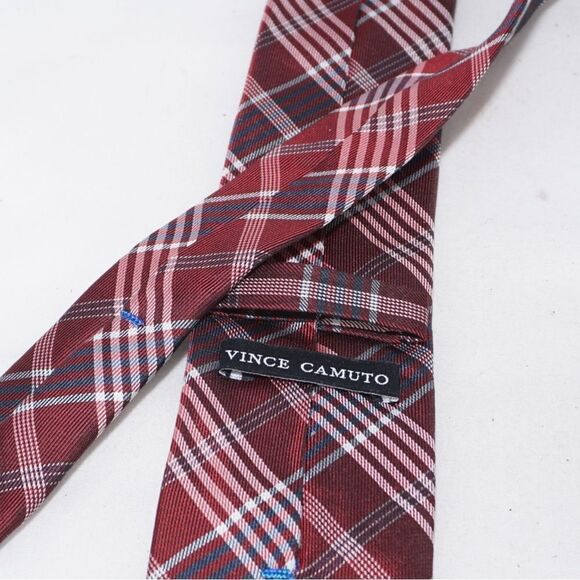 Vince Camuto Red Plaid Silk Tie - Picture 2 of 4